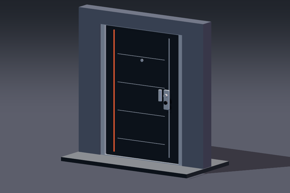 3D animation: replacing an old door with a security door