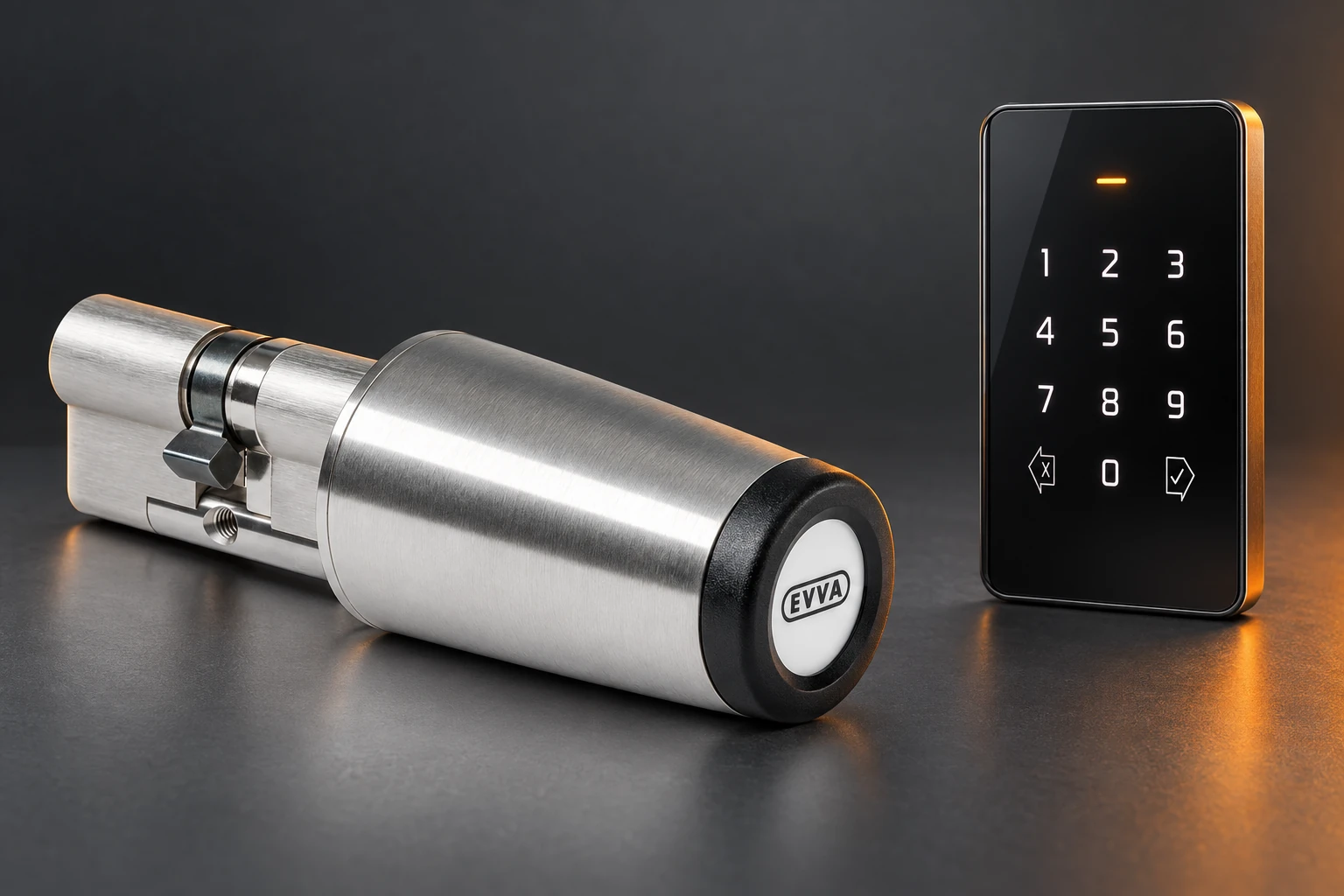 Motorised EVVA EMZY button and example of code-based command