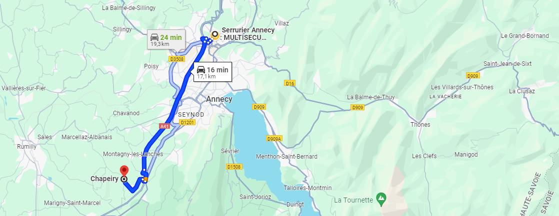 Serrurier à Chapeiry, Multisecu est à 16 minutes de route de chez vous.