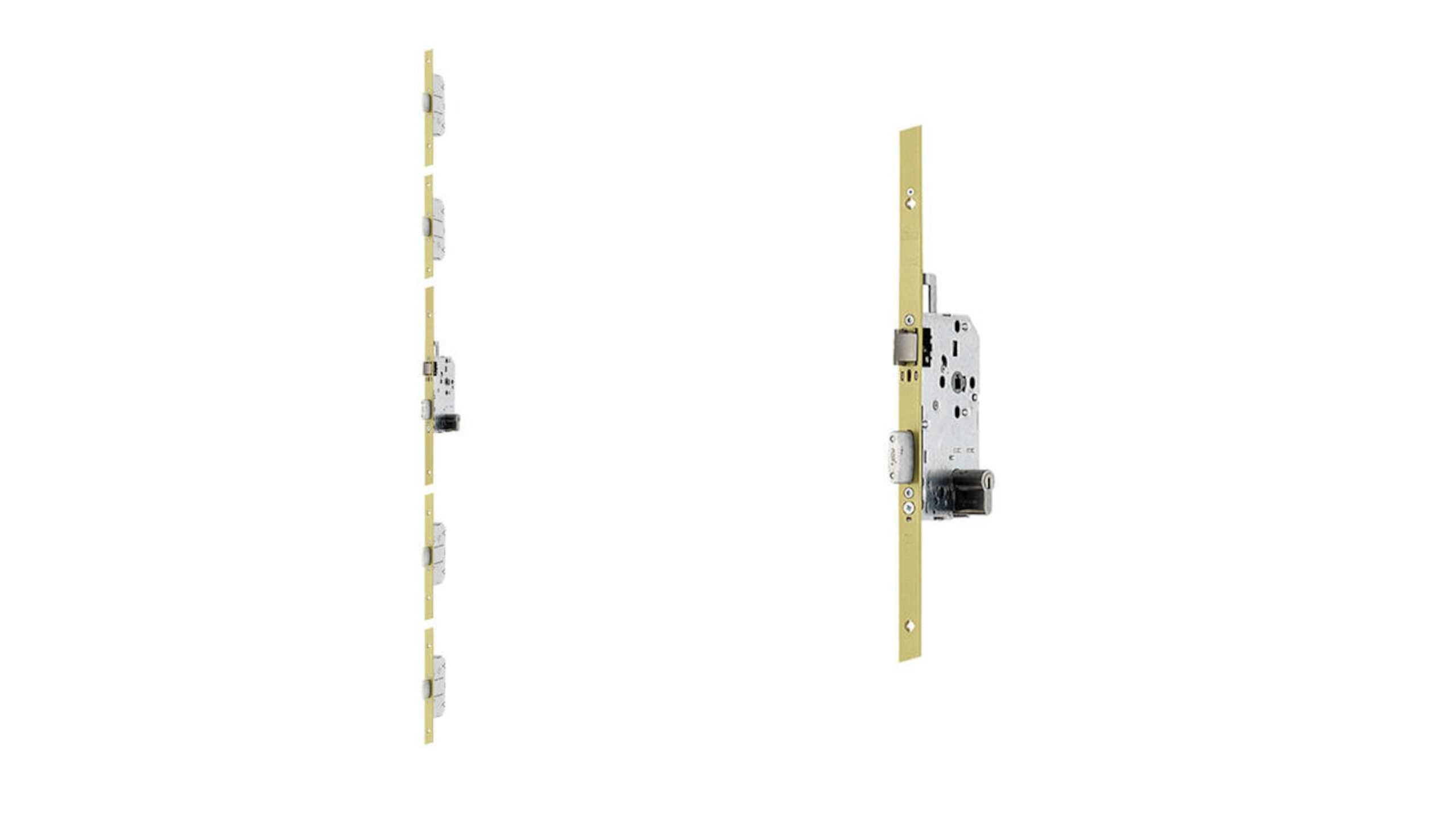 Vachette Trilock lock with three lock cases: overall view and mechanism detail.